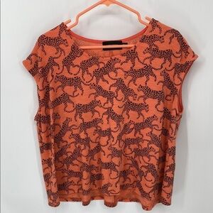 MINKPINK Tiger Print Cap Sleeve Boxy Graphic Knit Top Oversized XS